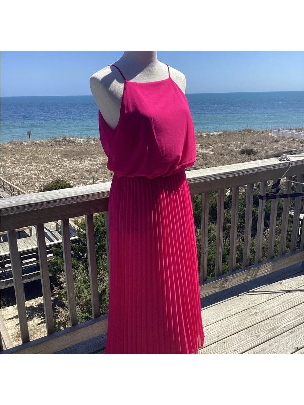 Sam Edelman Hot Pink Pleated Midi Dress - Picture 3 of 13